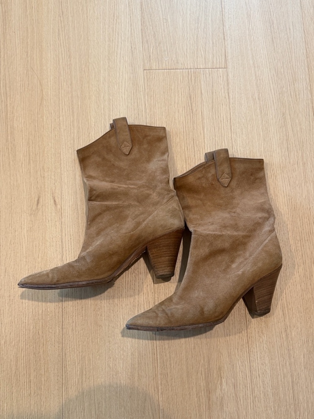 Aquazzura Tan Suede Pointed Western Ankle Boots